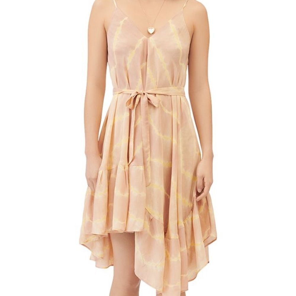 Maje Risotype Tie Dyed Nude Cream and Coral Asymmetrical Midi Dress One Size